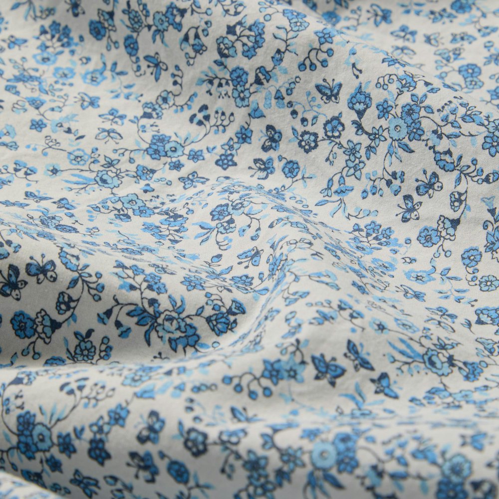 Piglet in Bed Blue Mini Meadow Cotton Fitted Sheet